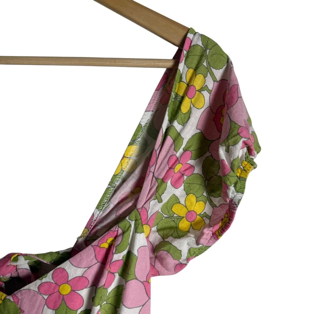 Show Me Your MuMu Cathy Pink Retro Floral Sweetheart Tie Back Puff Maxi Dress M - Picture 9 of 16